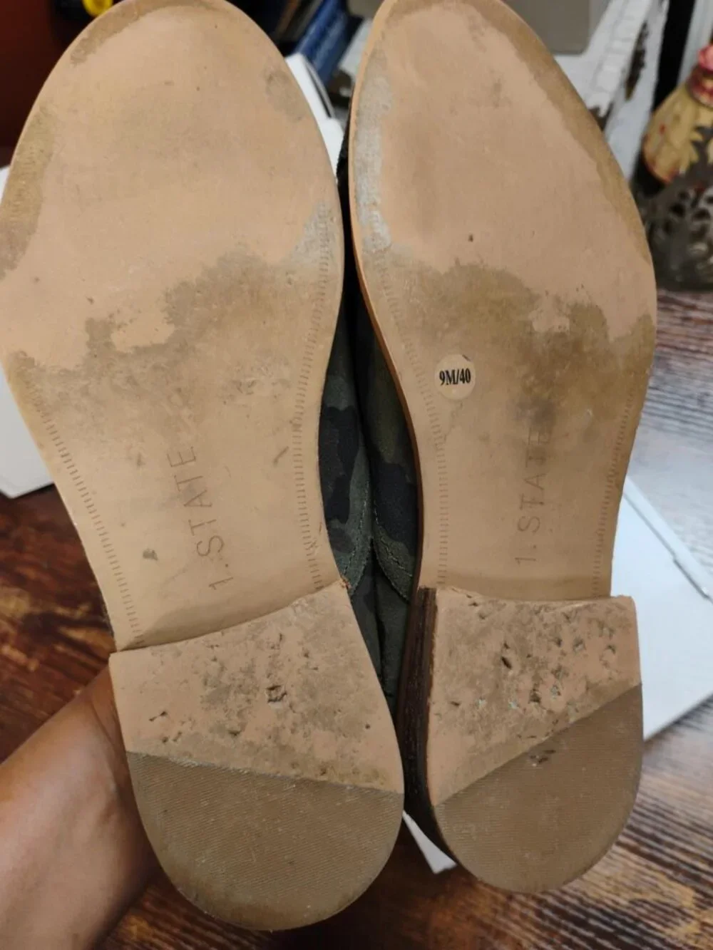 1.STATE Bennie Camo Suede Leather Skimmer Flats Loafers Size 9M